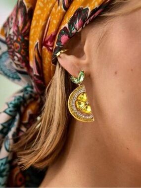 Gold-Tone Yellow & Green Crystal Slice Drop Earrings